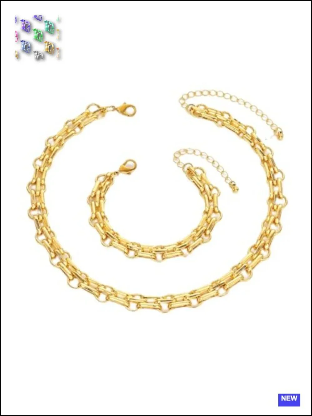 Chunky Chain Necklace Bracelet Set, Gold Link Layered Statement Jewelry,